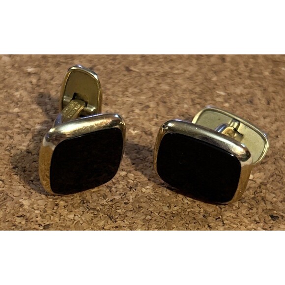 Simmons Other - Vintage Art Deco Mid Century Simmons 12K GF Black Stone Cufflinks MCM